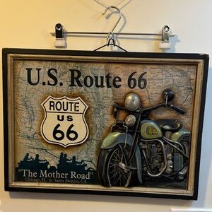 Route 66 Nostalgic Motorcycle Wall Decor with Blue and Black Accents